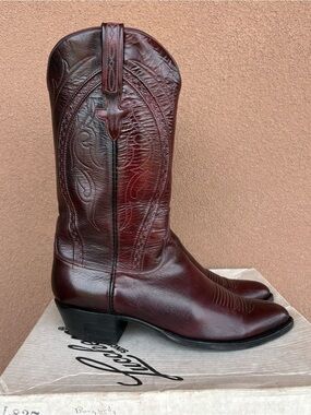 Vintage Lucchese San Antonio Black Cherry Men’s Western Boot.